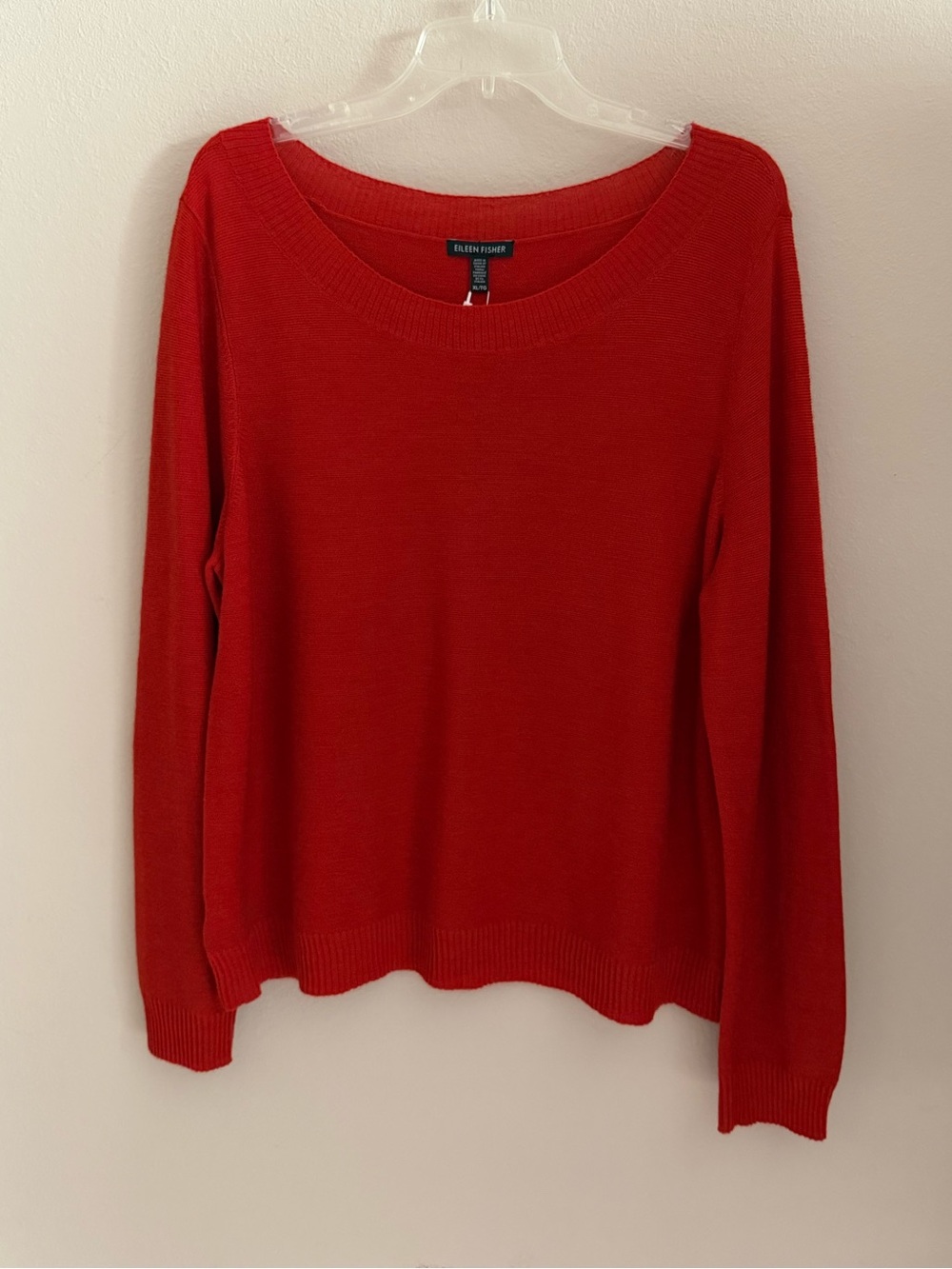 Eileen Fisher XL Matador Red Merino Wool Bateau Neck Box Top Sweater NWT